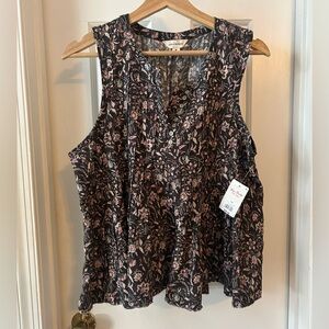 Lucky Brand Black Floral Sleeveless V-Neck Top, medium